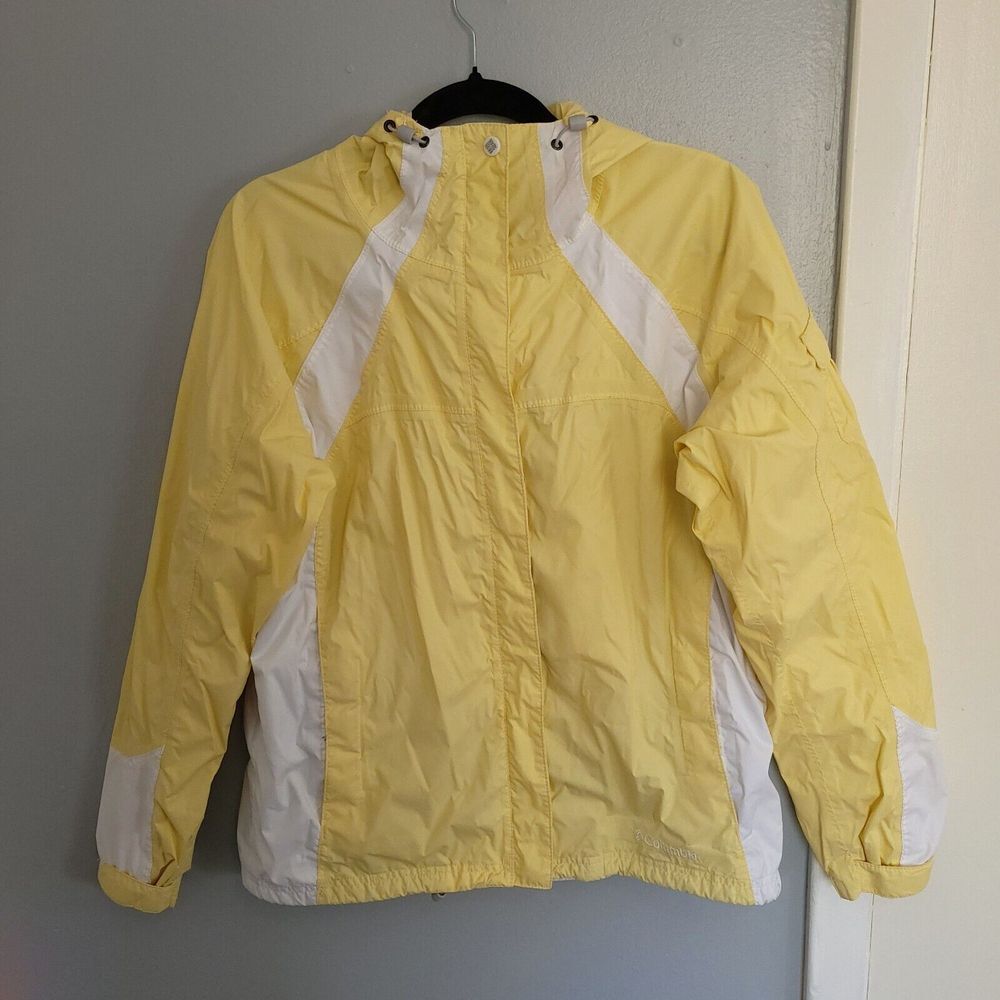 Columbia Jacket Womens Medium Yellow Windbreaker Rain Hood Shell Omni Tech *‎